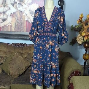 Max Studio Navy Floral Long Sleeve Dress